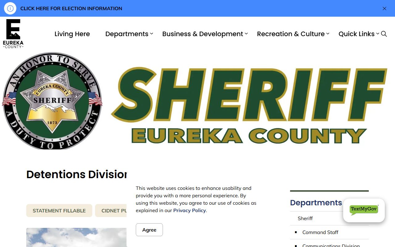 Eureka County Detention Facility inmate custody and visitation page