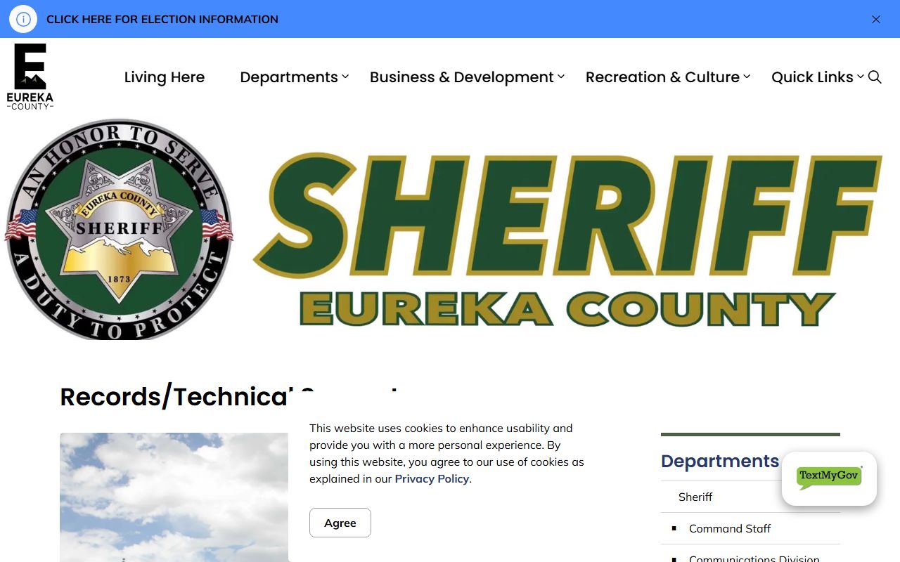 Eureka County sheriff records support page for inmate records requests