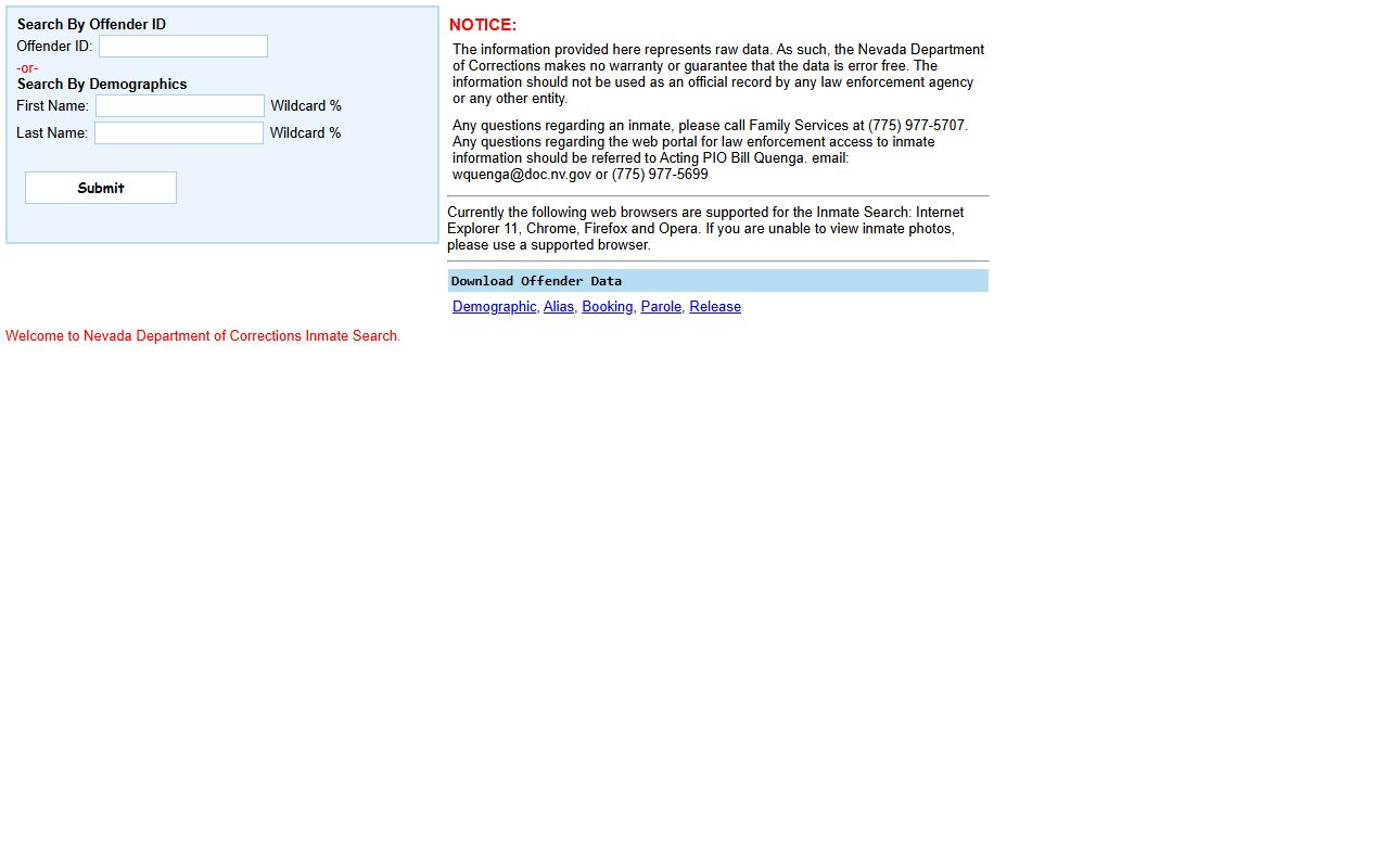 Nevada NDOC inmate search for Eureka County sentenced inmate lookup
